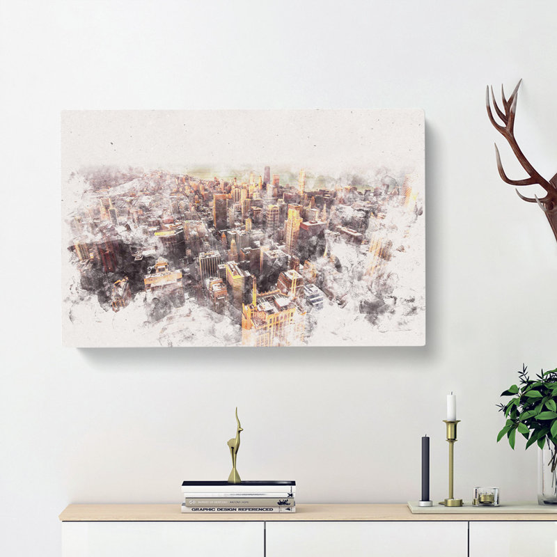 Flying Over The Chicago Skyline - Wrapped Canvas, 40cm H x 60cm W x 3cm D