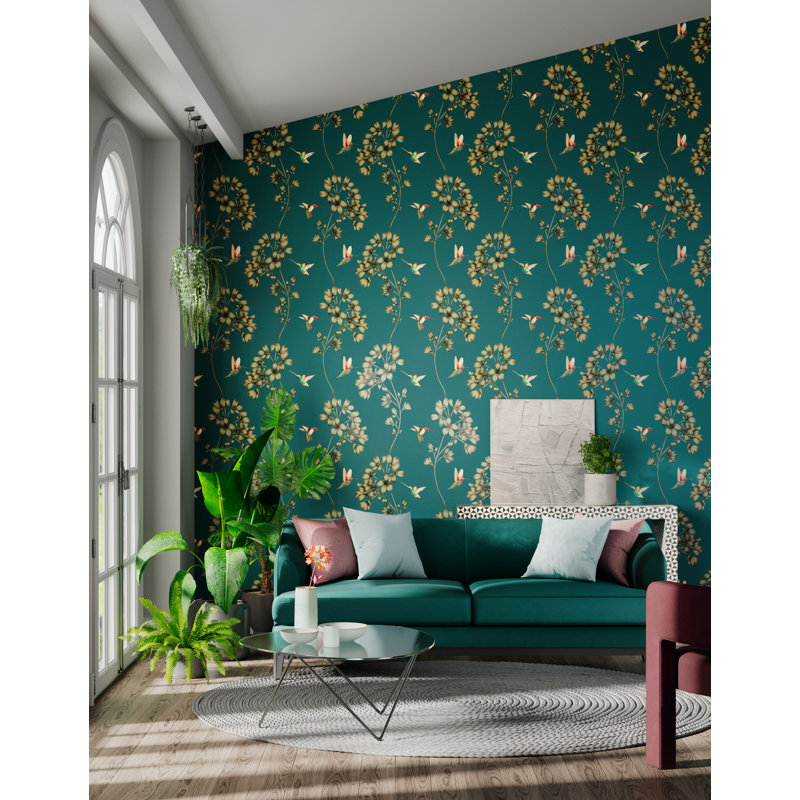 Amazilia Wallpaper, Teal/Gold