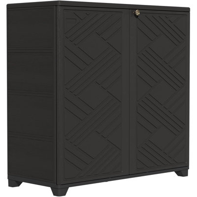 Storage Cabinet , 34X15x34in Waterproof Outdoor Storage Box For Garden Balcony Bathroom (Black)