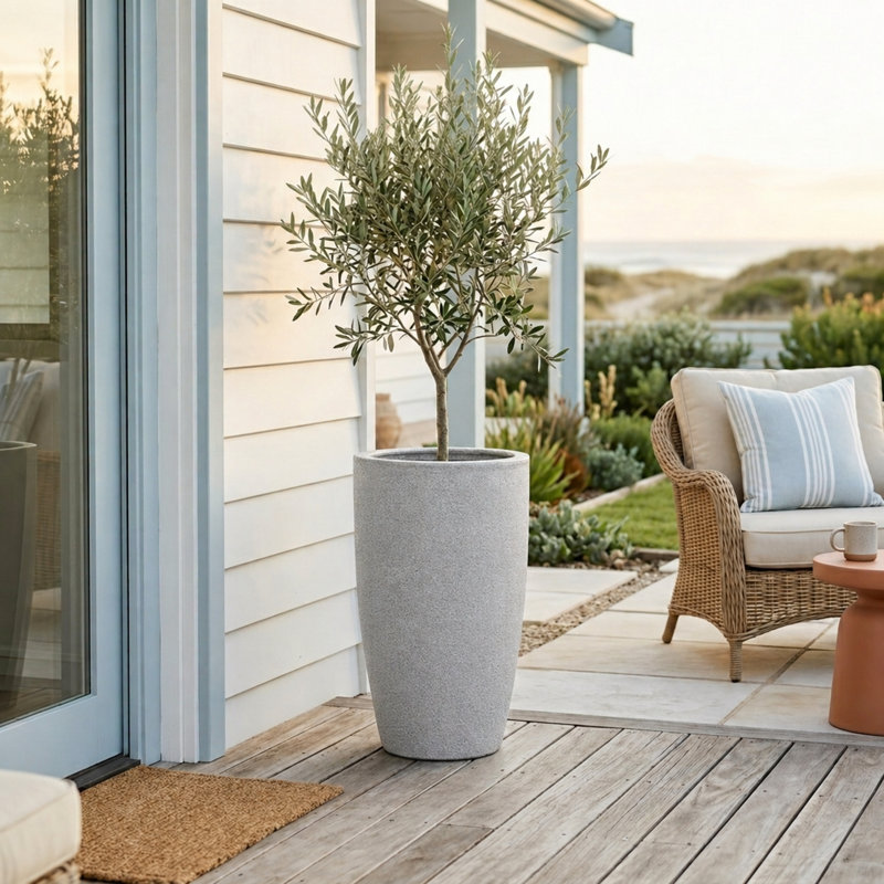 ECOBO Eco-Friendly Round Pot Planter, VicenzaIndoor/Outdoor use,Four Season Use, 28" H x 15.5" W x 15.5" D, Granite
