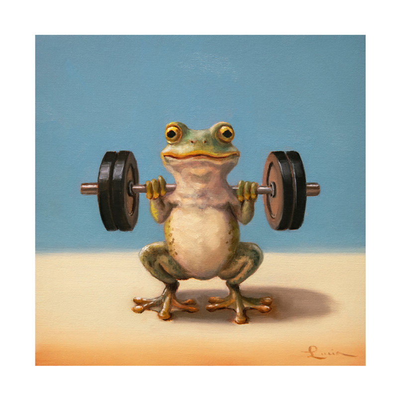 Wrapped Canvas Wall Art - Lucia Heffernan 'Gym Frog Back Squat' Wall Art for Living Room, Bedroom, or Office Décor  - 14x14