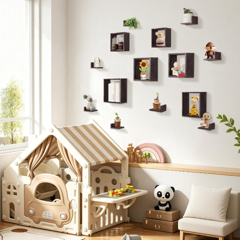Wall-mounted Floating Wooden Shelves, Rustic Brown