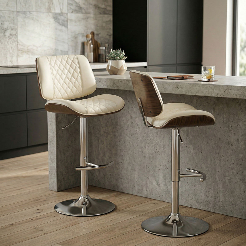 360° Swivel Faux Leather Upholstered Adjustable Height Dining Bar Pub Counter Stools With Metal Frame And Footrest (Set Of 2)