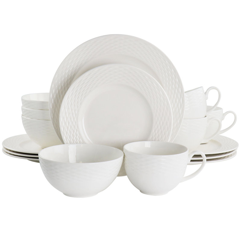 Martha Stewart Fine Ceramic 16 Piece Textured Dinnerware Set in White