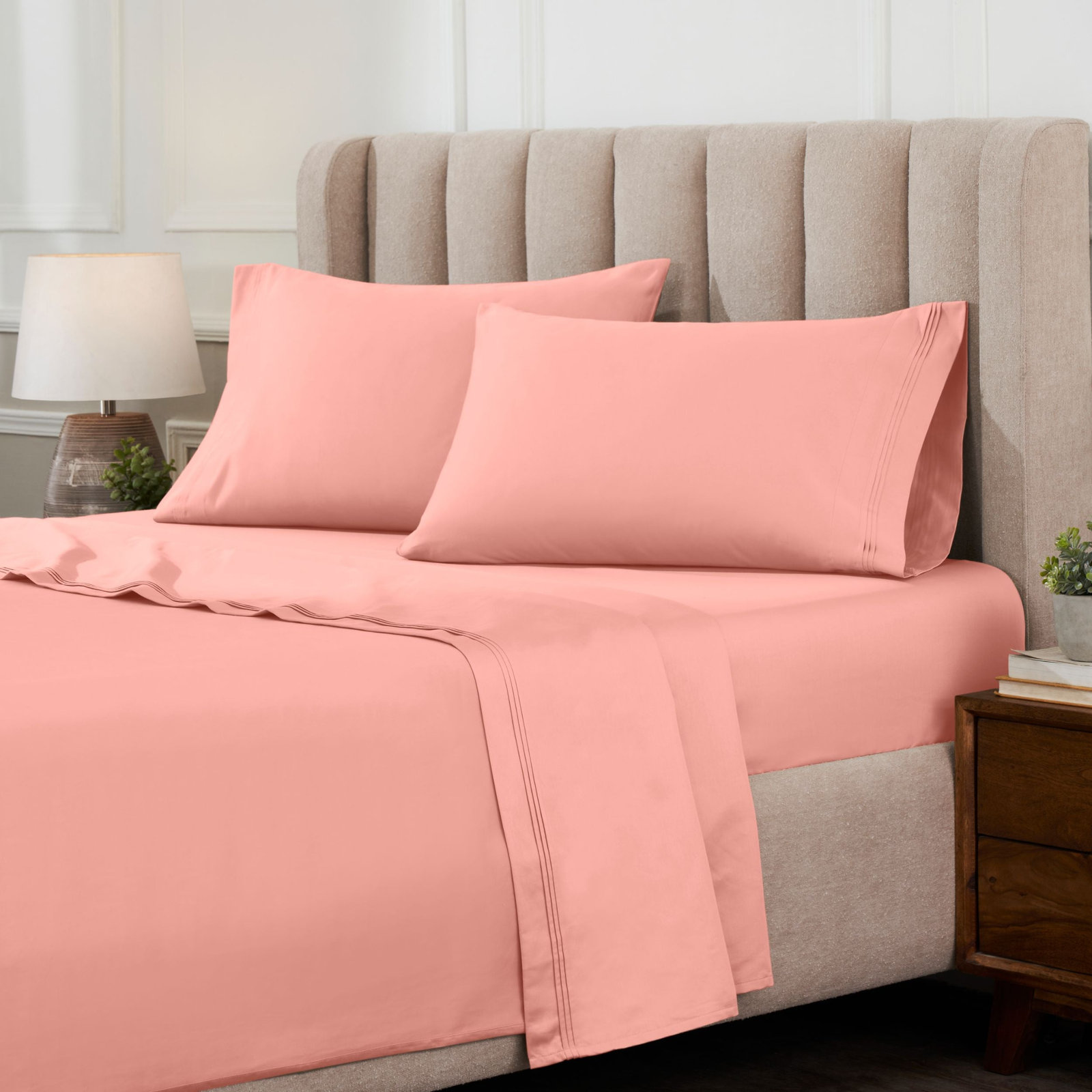 Cotton Sheet Set, Queen Sheet Set with 2 Pillowcases, Dusted Rose