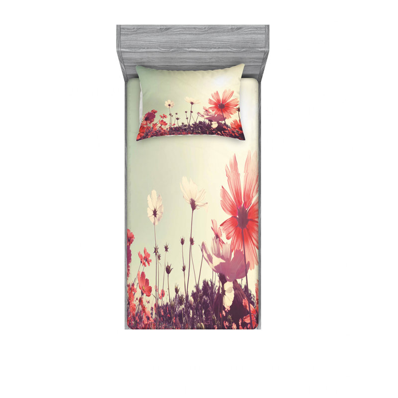 Ensemble de draps floraux Flower Garden, Ensemble de draps pour lit simple TG avec drap-hou