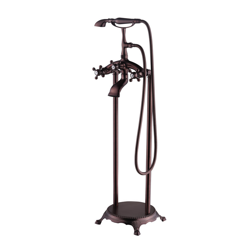 3 Handle Floor Clawfoot Tub Faucet with Diverter, Oil Rubbed Bronze