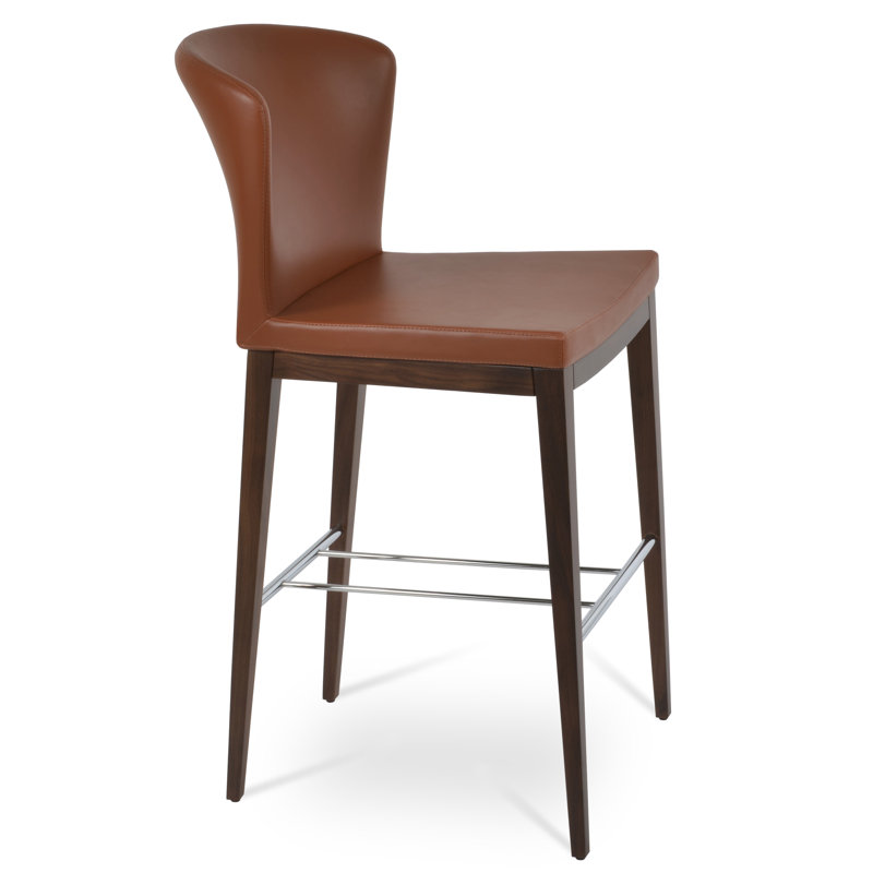 Tabouret de bar et de comptoir à dossier haut Capri, Tabouret de comptoir (siège d'une hauteur de 24 p, Noyer, Noisette