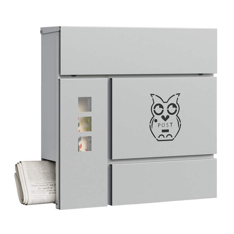 Steel Wall Mounted Post box with Newspaper Compartment, Grey