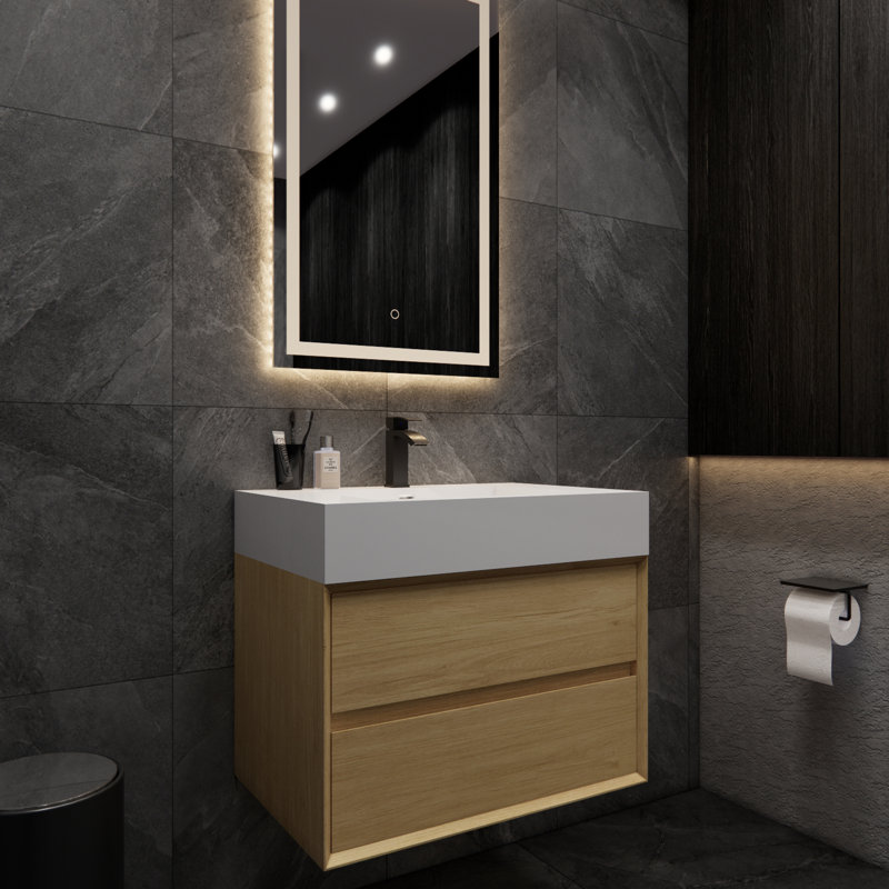 Albizu 30" Wall-Mounted Single Bathroom Vanity, Brown