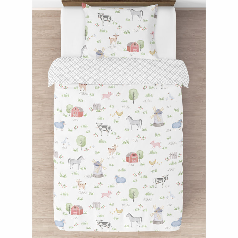 Gray Farm Animals Twin Microfiber Bedding Set