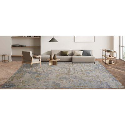 Tapis ivoire / gris / jaune noué à la main de haute qualité