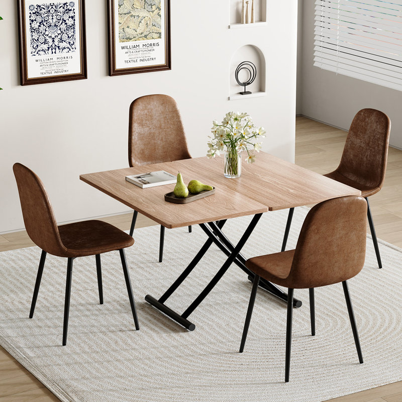 Ensemble de table de salle à manger 4 personnes, table pliante avec base en métal, table de salle à manger avec chaises