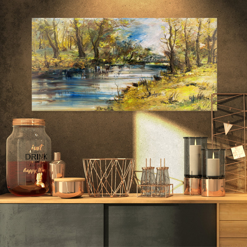 « bridge over river oil painting », reproduction d’art sur toile tendue, H 16 po x l 32 po x P 1 po