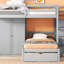 Lit superposé double au-dessus de simple avec garde-robe, tiroirs (lit)