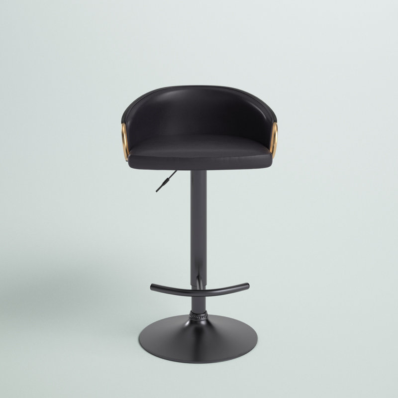 Burdett Swivel Upholstered Adjustable Height Counter Stool, Black/Gold