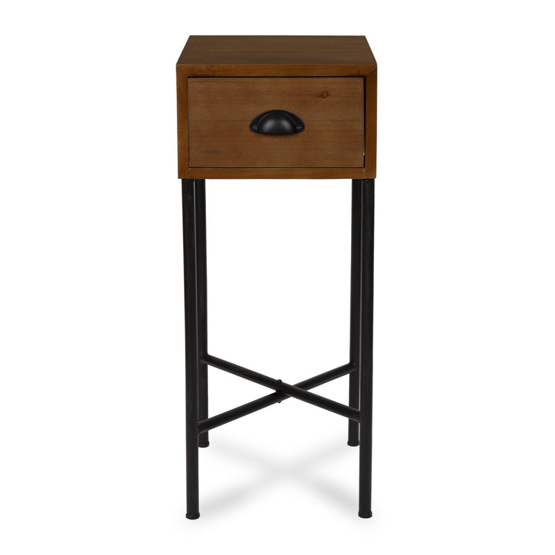 Table de bout en bois massif avec rangement Hassen, Brun