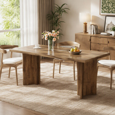 63″ Farmhouse Dining Table for 4 to 6, Rectangular Kitchen Table with 1.57″ Thick Top and Wide Panel Pedestal Base, Dining Rooms