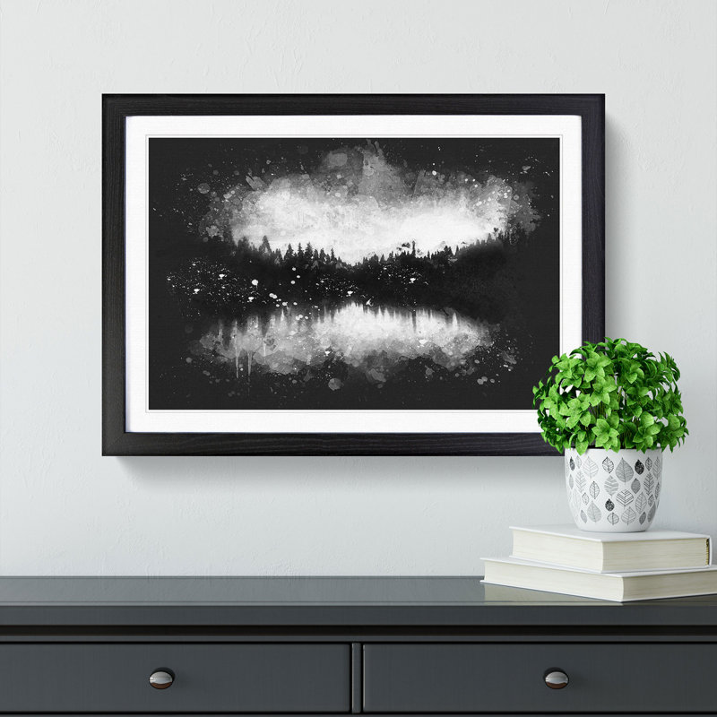 Forest Reflecting on a Lake - Picture Frame Graphic Art Print, 24cm H x 33cm W x 2cm D, Black Framed