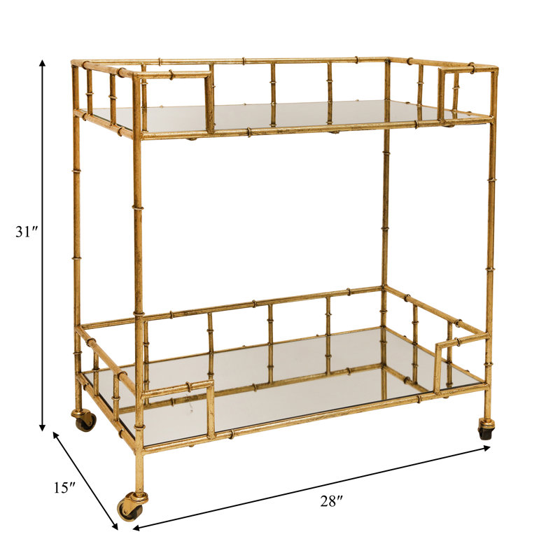 Craner Metal and Glass Two-Tier Bar Cart with Decorative Frame and Rolling Casters for Stylish Serving and Storage
