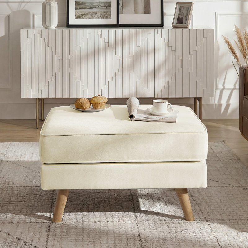 29.7''W Upholstered Mid-Century Modern Ottoman,Faux Leather Footrest With Soild Wood Legs, Coffee Table Stool For Living Room, Bedroom, Entryway