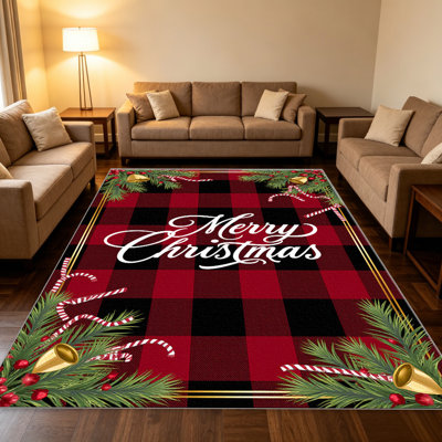 Tapis de Noël à carreaux rouges pour le salon, doux et confortable, convient à toutes les saisons, facile à entretenir, tapis d'intérieur lavable à la machine, sous la table de ferme convenant à la chambre à coucher, à la salle à manger, au bureau, au patio, au balcon, à la décoration intérieure