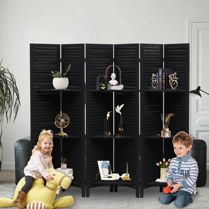 Cloison de séparation pliante en bois 67 po H 67 po Soild, Noir, noir, noir, noir, 6