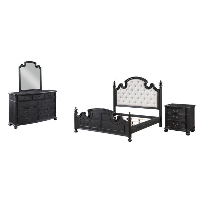 Ensemble de chambre à coucher 4 pièces avec tête de lit capitonnée Esmerelda, Grand
