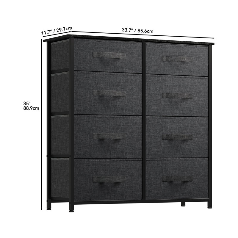 86 cm W Chest of 8 Drawers, Dark Grey/Black
