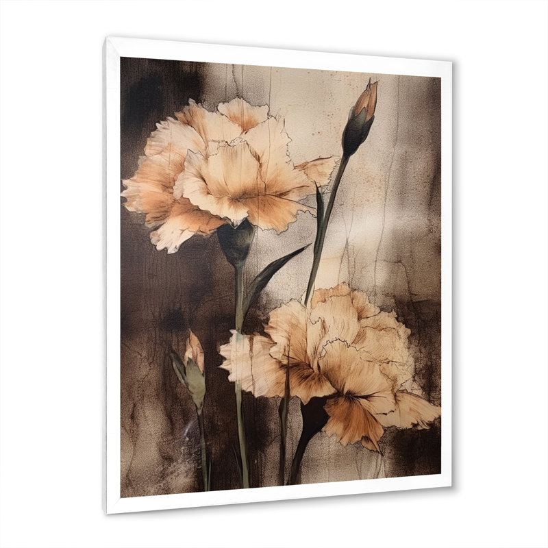 Œillets bruns rétro I sur toile, H 44 po x l 34 po x P 1,5 po, Cadre photo blanc