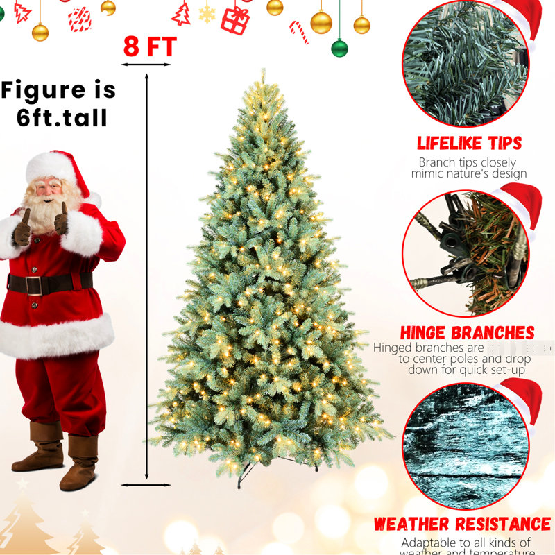Arbre de Noël de 4 pi avec 150 lumières à DEL blanc chaud, 475 pointes, à charnières et à charnières, avec support d'aspect naturel, métal facile à assembler