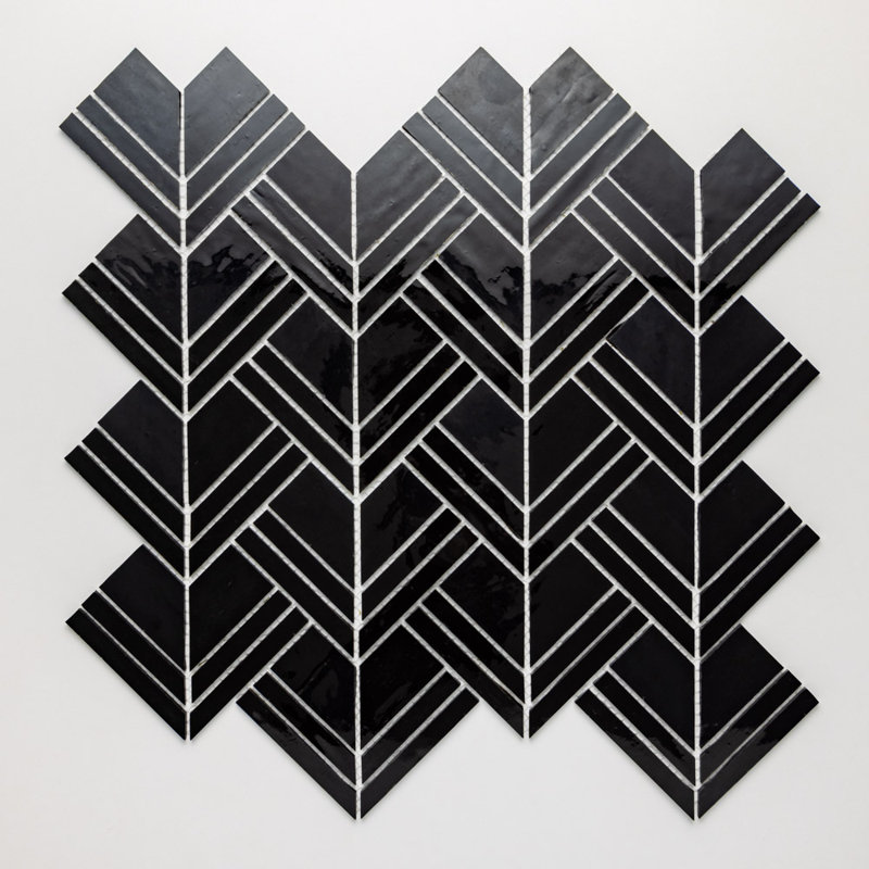Nova Roma 4.5" x 3" Glass Novelty Mosaic Wall Tile, Black/Caviar