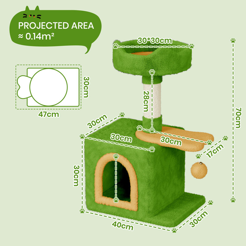 Amadahy 70cm H Cat Tree, Green/Yellow