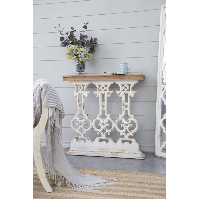 Console Classic Classic blanc délavé avec plateau en bois brun