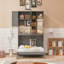 Lit escamotable mural simple avec armoire supérieure, tablettes, lit pliable peu encombrant avec lumière et USB-1484674951