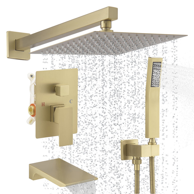 Single-Handle 1-Spray Tub And Shower Faucet With 12 In. Shower Head And Hand Shower (Valve Included), Brushed Gold