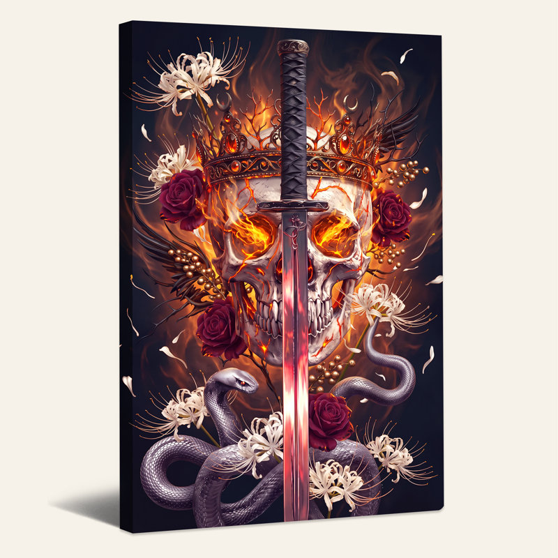 Impression sur toile Fiery Crowned Skull, H 18 po x l 12 po
