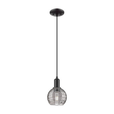 Downtown Urban - Essex - 1 Light 6" Cord Hung Mini Pendant - Polished Nickel Finish - Light Smoke Deco Swirl Shade