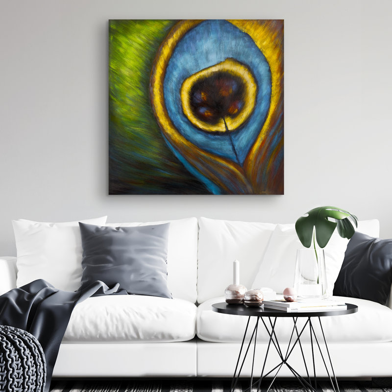 Peacock feather closeup - 32"x32" art on canvas