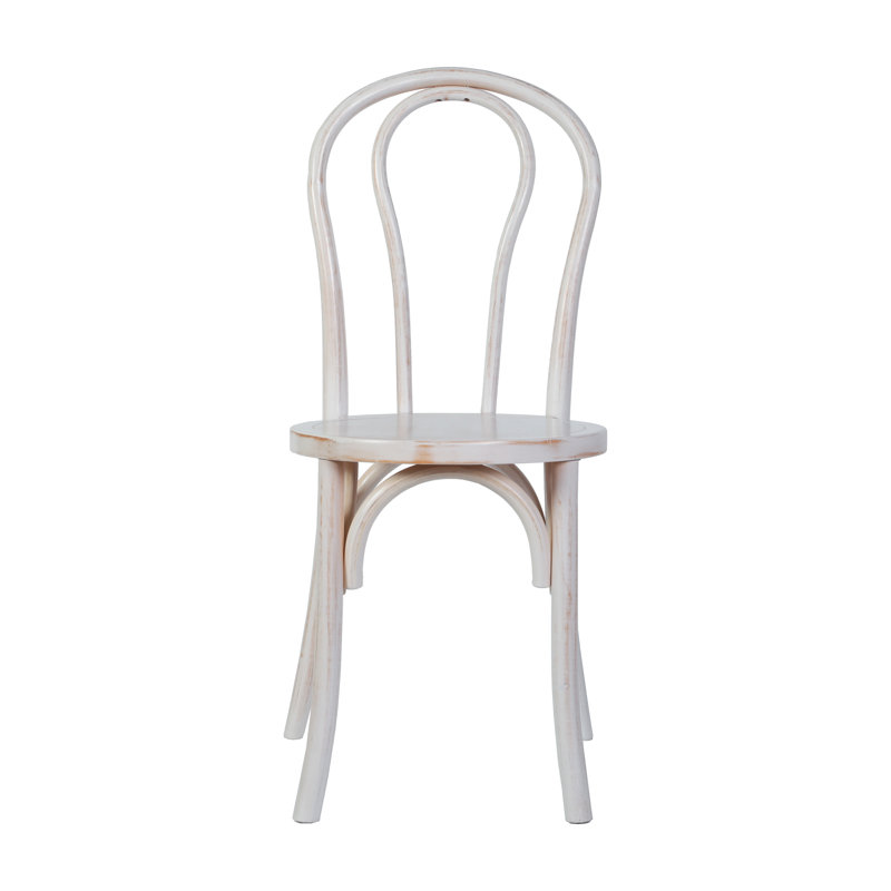 Chaise empilable commerciale en bois massif avec patins fixes, 1, Blanc