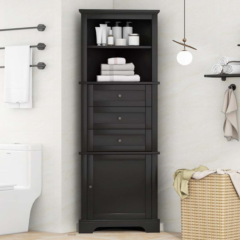 Armoire de rangement pour salle de bain avec 3 tiroirs et tablettes réglables, Noir