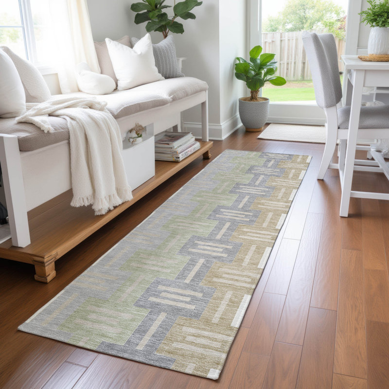 Machine Washable Indoor/Outdoor Chantille ACN2556 Mid-Century Modern Rug, Runner 2'3" x 7'6", Ivory