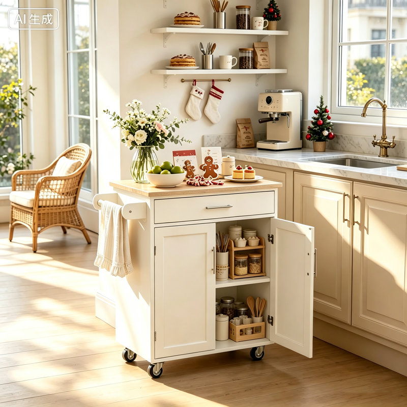 Chariot roulant pour îlot de cuisine avec roues verrouillables, chariot de rangement mobile pour petit appartement, tablette d'armoire réglable et barre à serviettes, chariot de service polyvalent pour bar à café