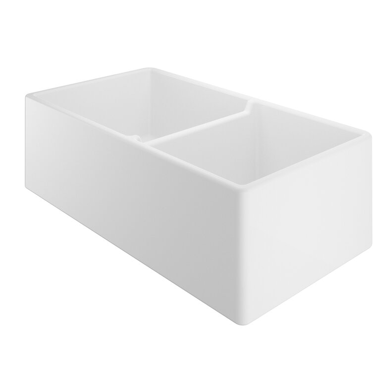 DEERVALLEY Eclipse White Ceramic 33 in. L 50/50 Rectangular Double