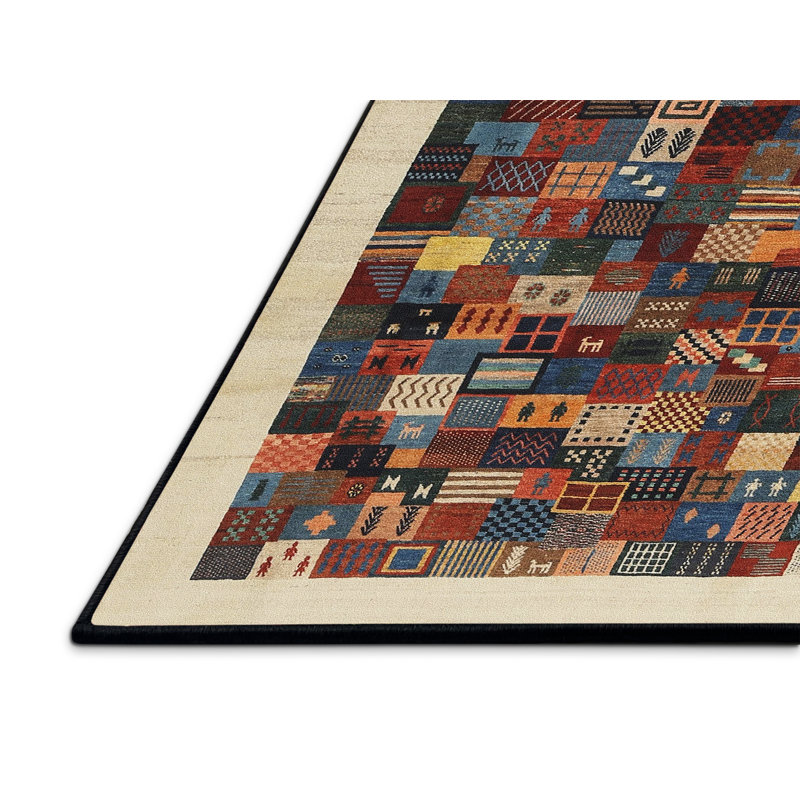 Tapis beige/noir/rouge contemporain, Rectangle 6 pi x 9 pi