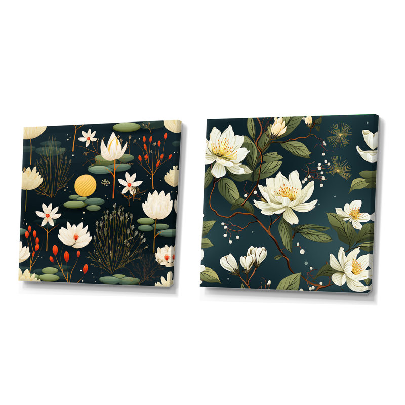 Sherree - Ensemble de 2 collages carrés floraux, H 16 po x l 33 po, Toile tendue
