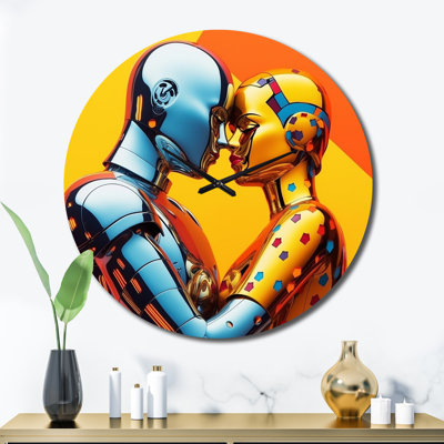 Retro Robot Couple In Love V Metal Wall Clock