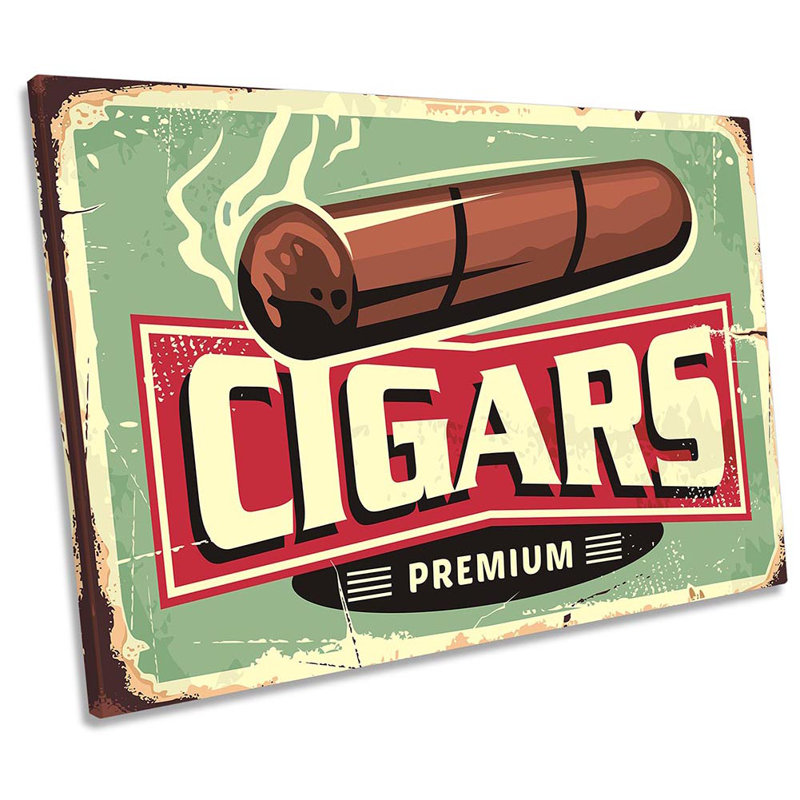 Cigars Retro Vintage Sign - Wrapped Canvas Print, 91.4cm H x 137.2cm W x 4cm D