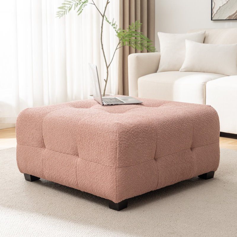 Ashyiah 32'' Wide Upholstered Tufted Ottoman, Pink Boucle
