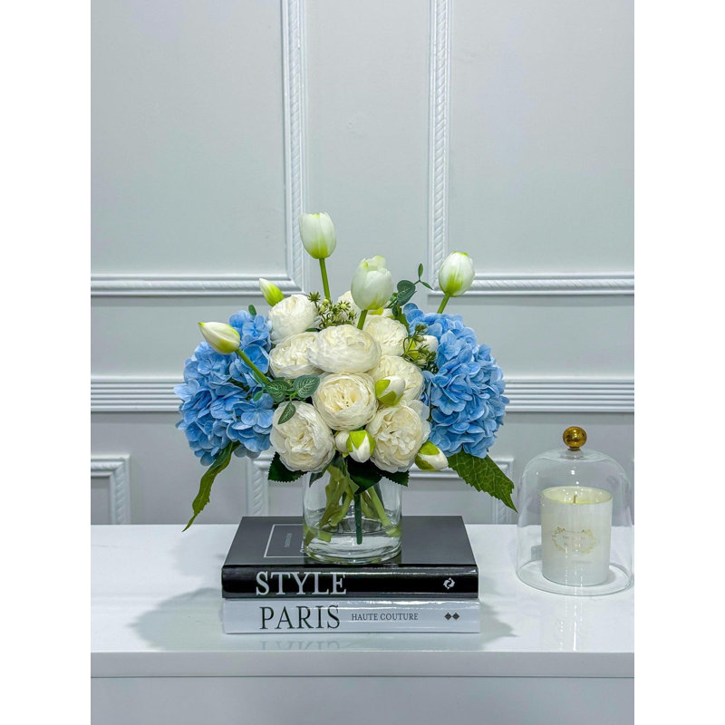 French Country Blue Floral Peony Vase Centerpiece